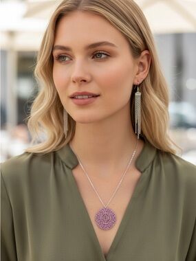 Delicate Purple Filigree Pendant Necklace with earrings